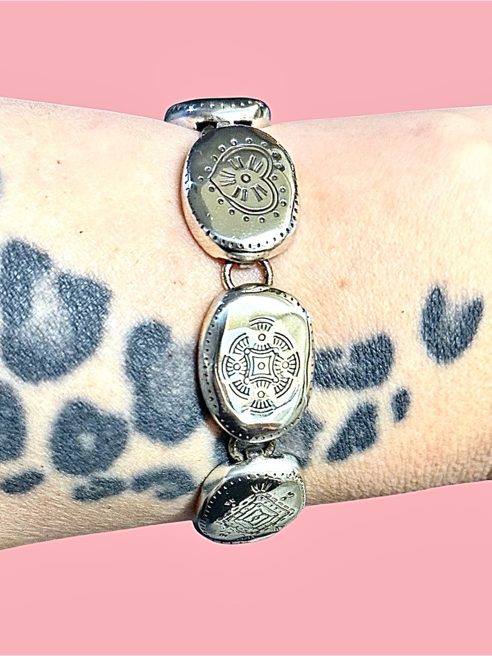 Brighton 1998 Silver Del Rio Heart Etched Concho Link Bracelet Retired SW